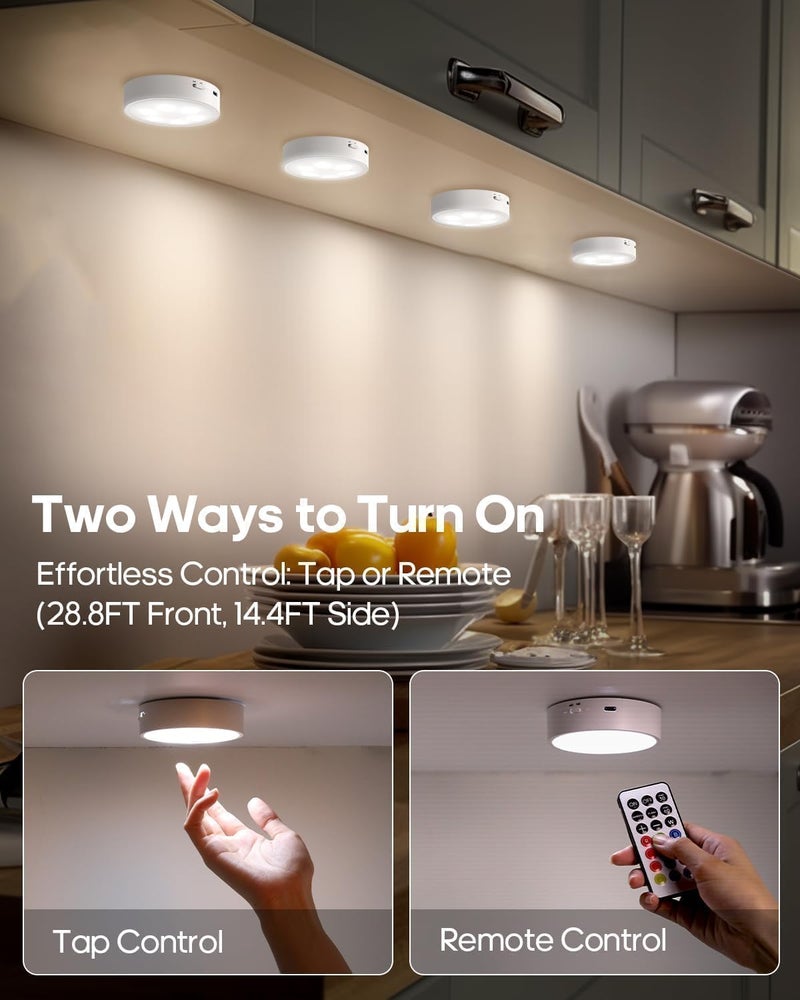 GOODEA Puck Lights with Remote, 13 RGB Colors LED Under Cabinet Lights, Rechargeable Baterry Operated Under Cabinet Lighting Tap Lights, Stick on Lights with Dimmer and Timer（3 Pack） - Image 5